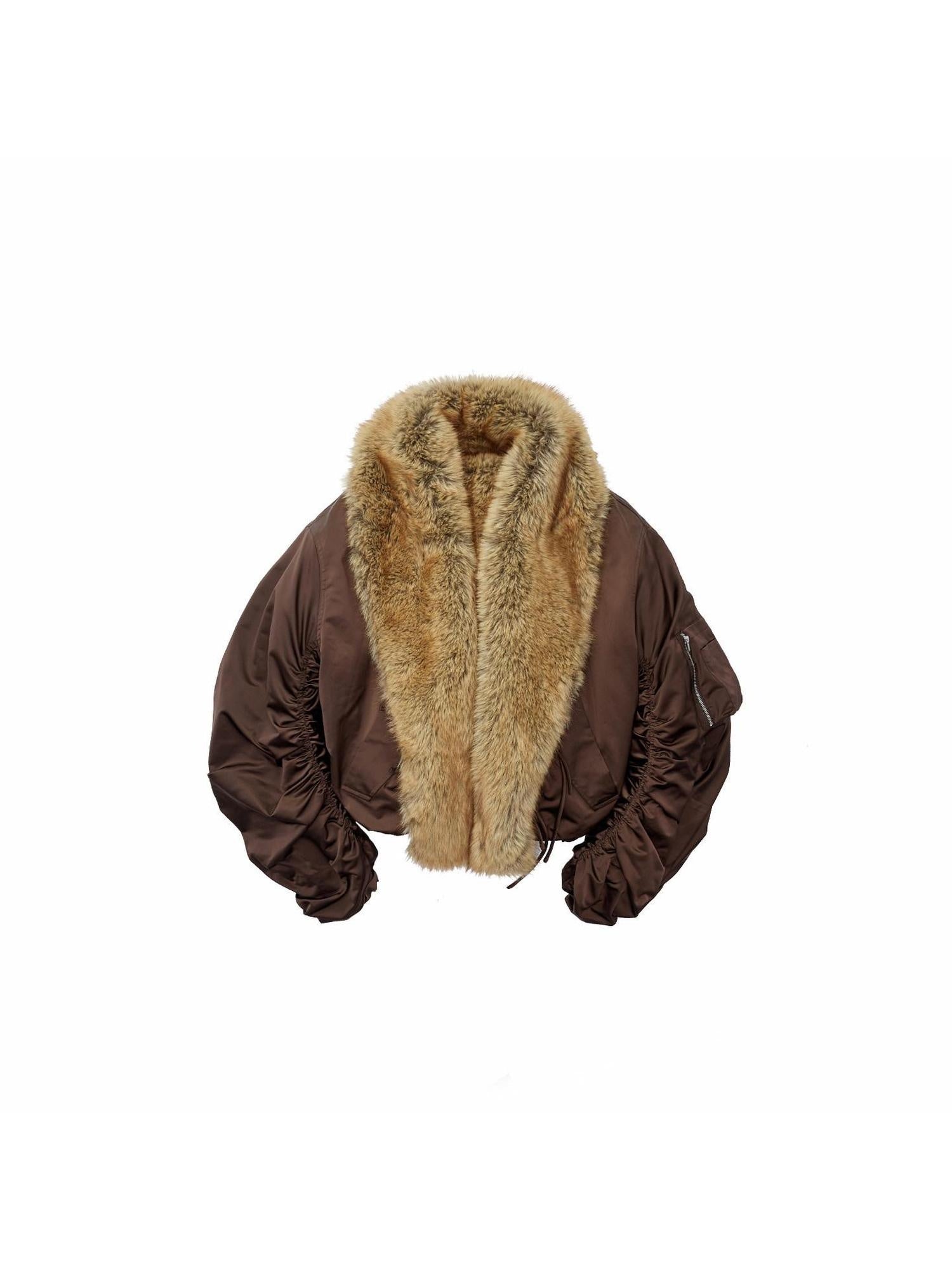 1JINN STUDIO Versatile Brown Utility Turn Down Collar Women Casual Outerwear Bomber Jackets