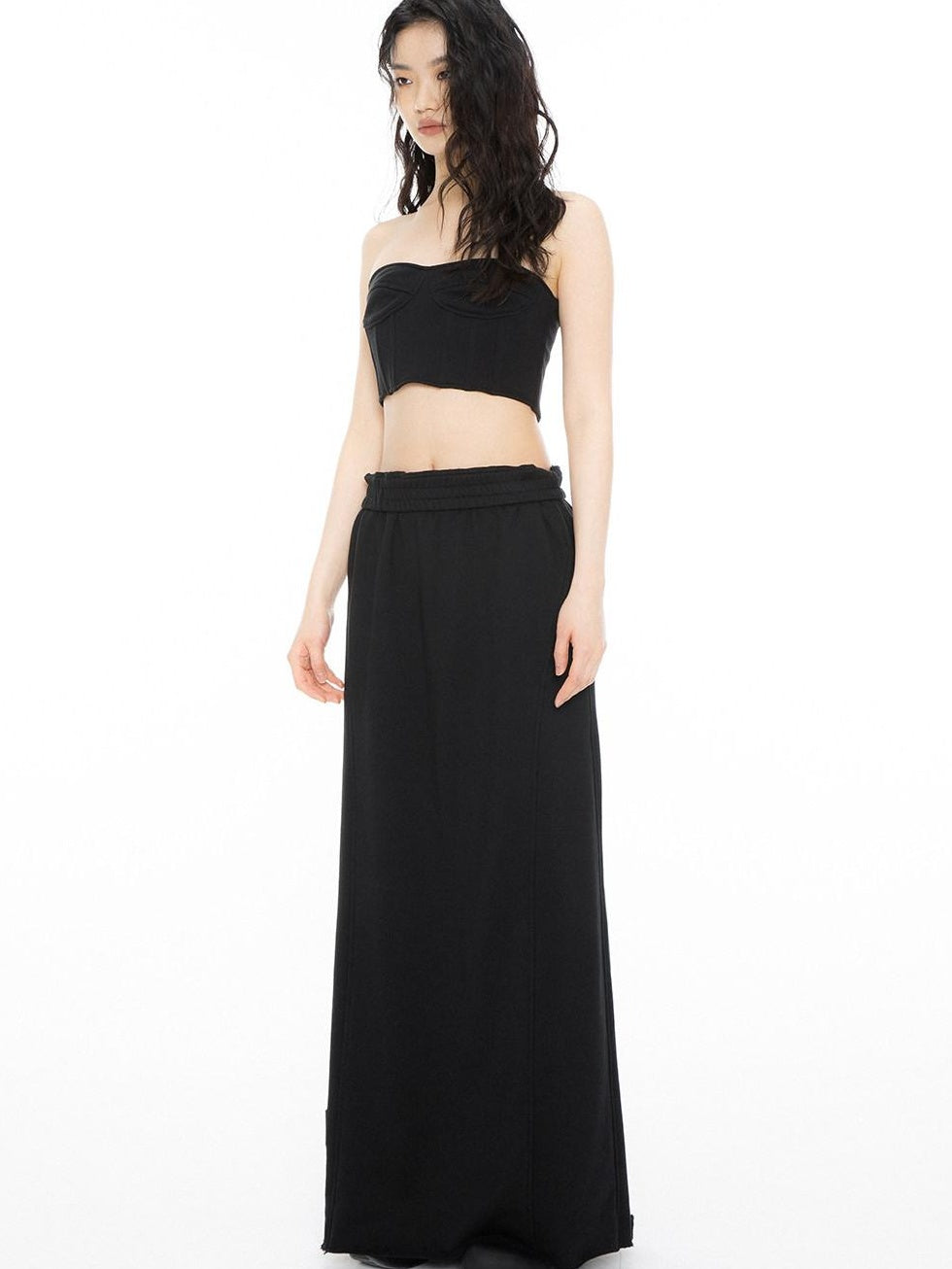 ALINNVSTUDIO Original Design Slim Fit Short Crop Strapless Black Colorblock Chic Tube Tops