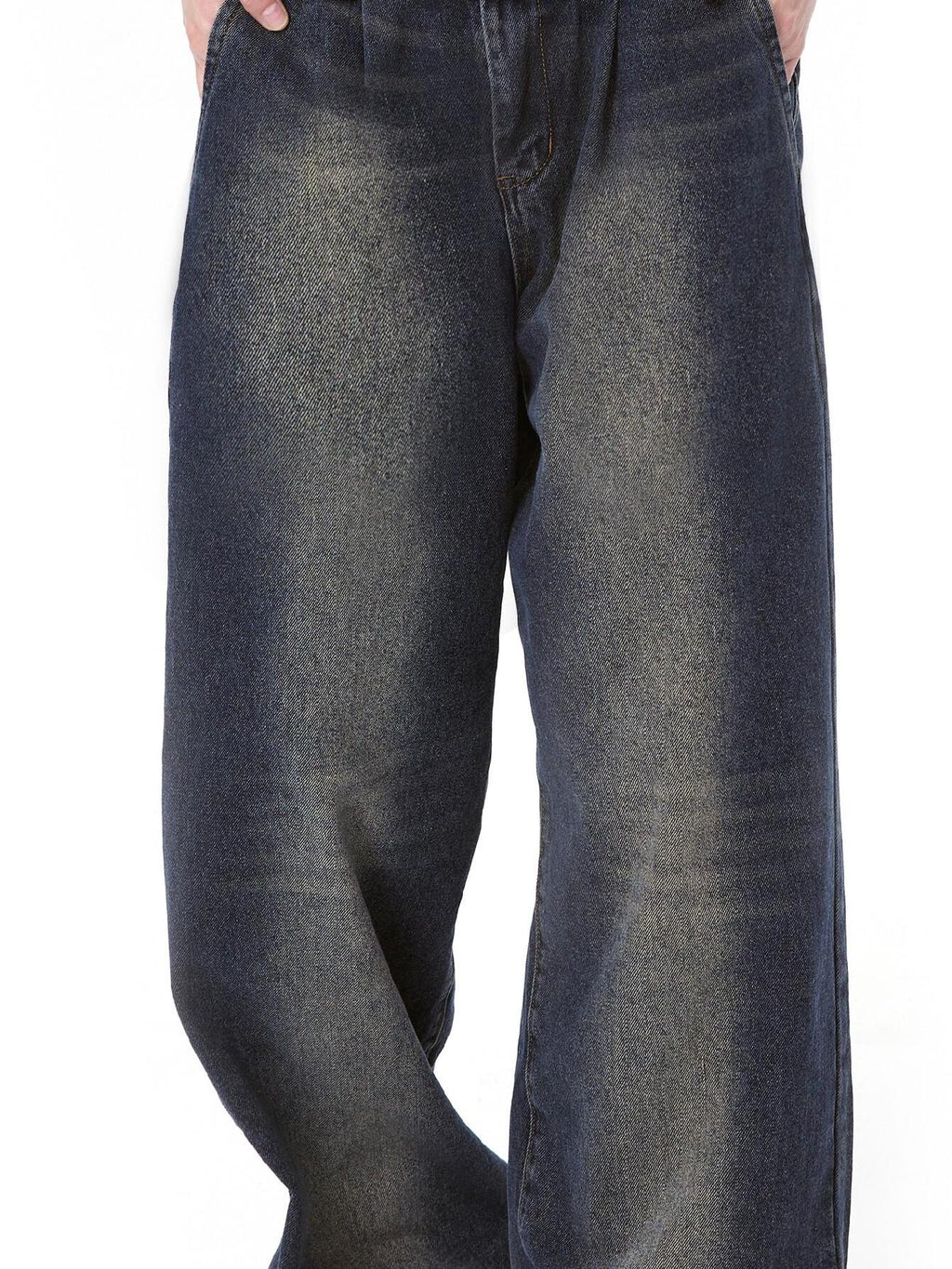 DeleteEx High Waist Distressed American Loose Fit Zipper Women Dark Blue Wide Leg Jeans