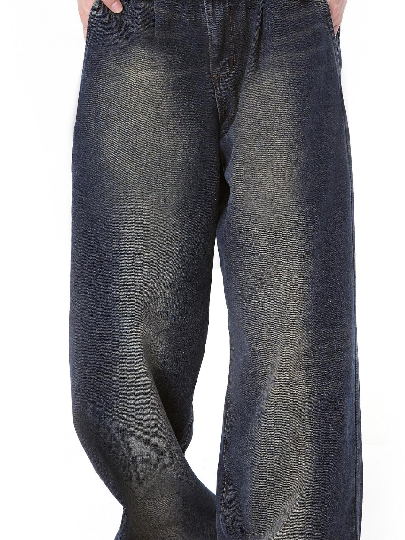 DeleteEx High Waist Distressed American Loose Fit Zipper Women Dark Blue Wide Leg Jeans