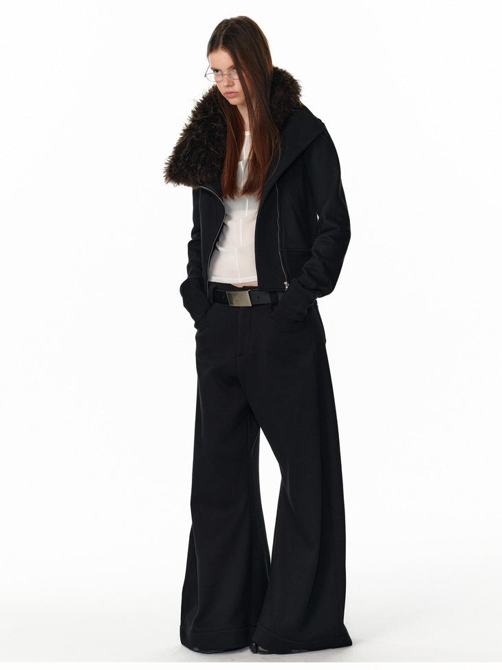 ALINNVSTUDIO Plaid Low Rise Loose American Style Zipper Front Women Wide Leg Pants