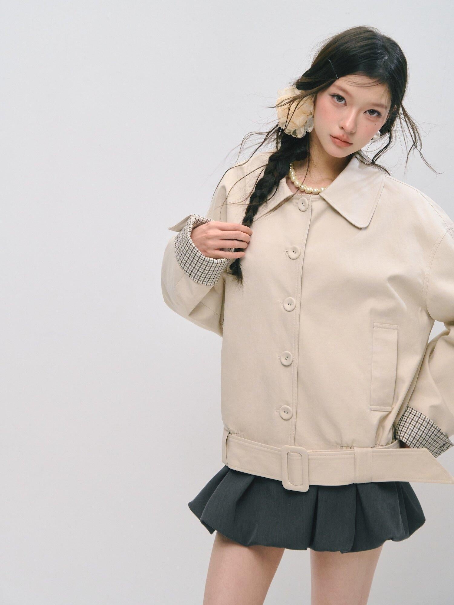 SOMESOWE Cotton Lyocell Blend Casual Relaxed Fit Women Button Ivory Trench Coats