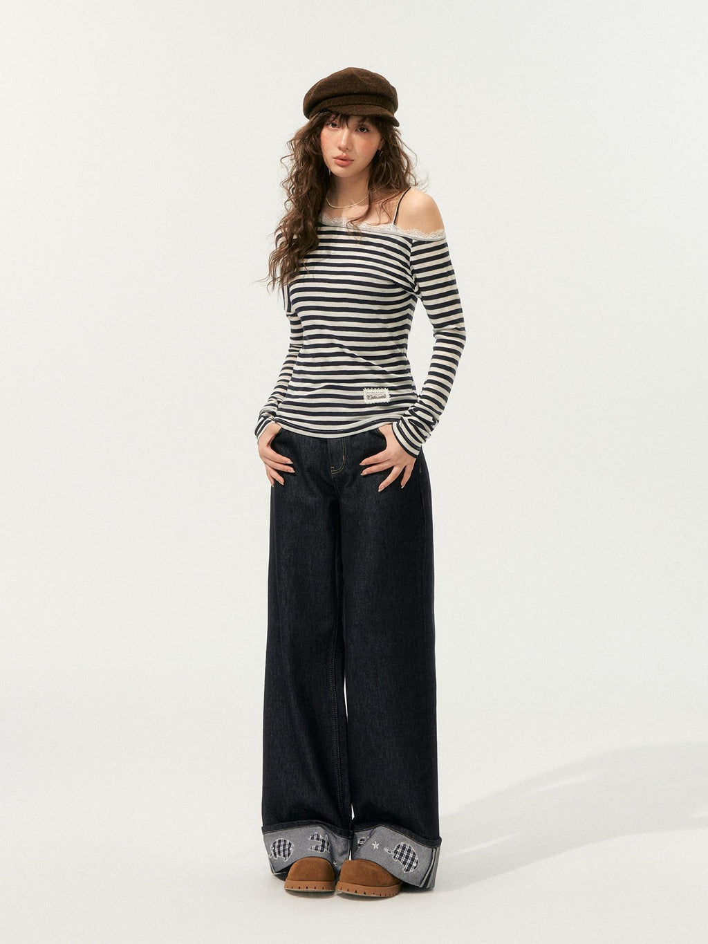SOMESOWE Lyocell Blend Oversized Commuter Creative Navy Striped Women Long Sleeve T-Shirts