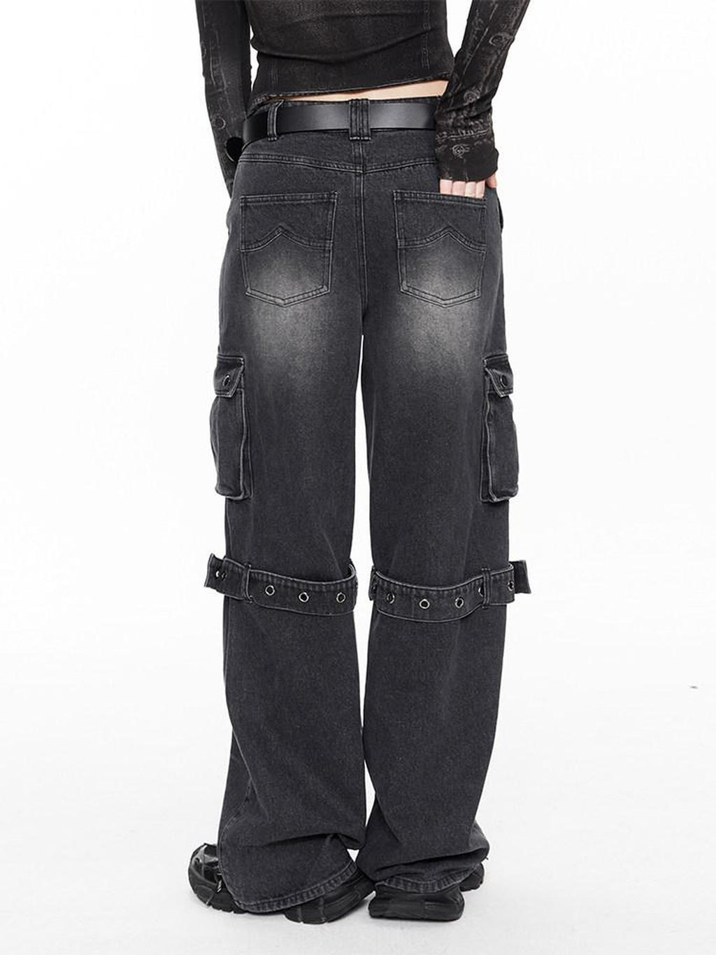 ALINNVSTUDIO Comfort Low Rise Grey Stretch Cotton Denim Classic Straight Leg Jeans