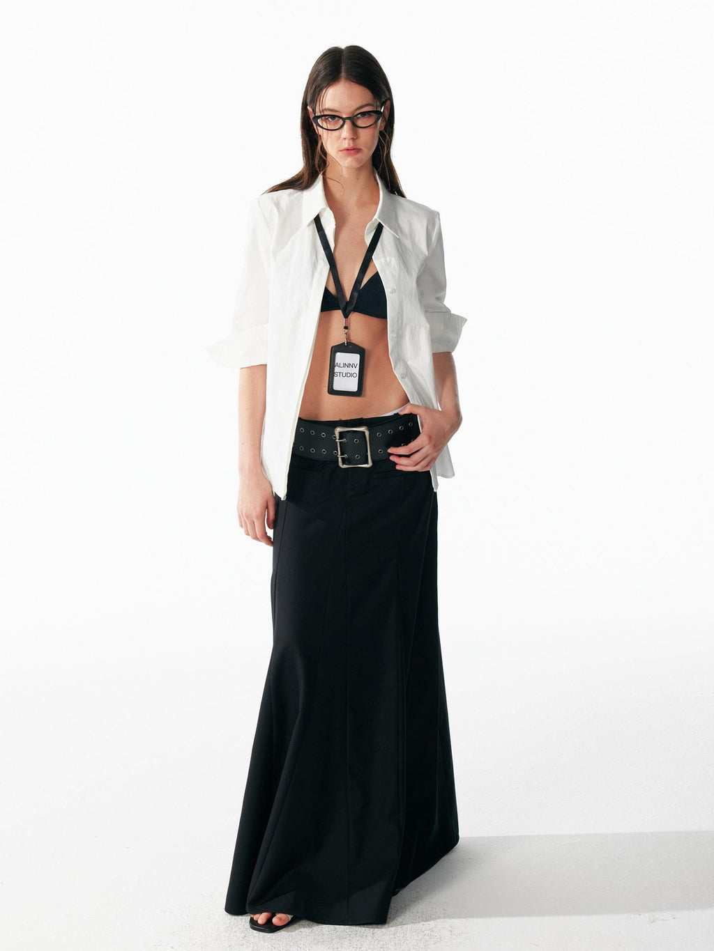ALINNVSTUDIO Wrinkle Resistant Slim Lapel 3 4 Sleeve Casual Women White Black Plaid Shirts