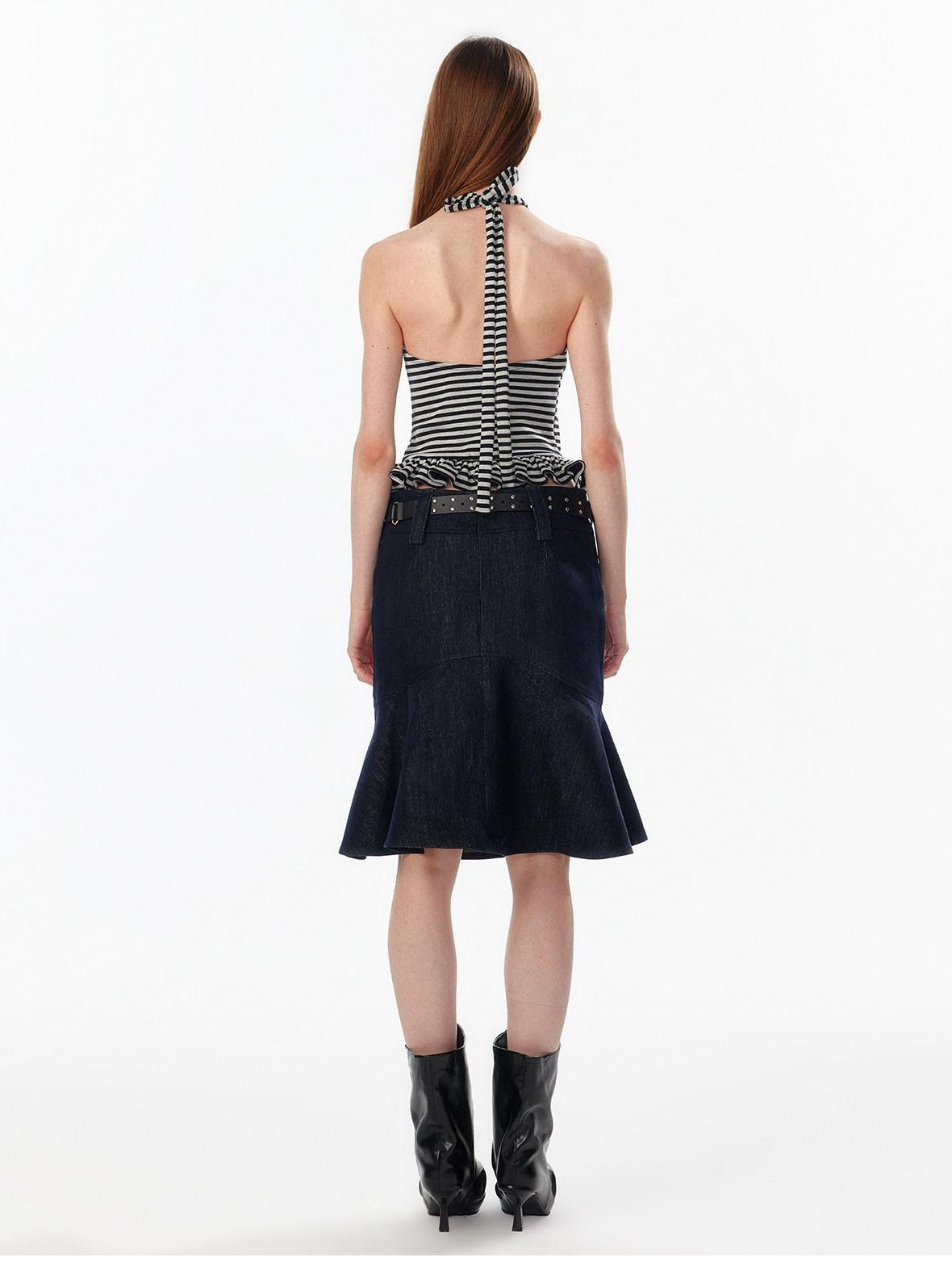 ALINNVSTUDIO Ruffle Trim Cropped Fitted Waist Halter Mock Neck Women Modal Blend Tank Tops