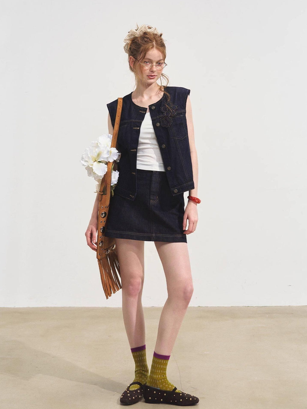 SOMESOWE Soft Cotton Short Sleeve Round Neck Casual Women Denim Lace Top & Skirt Sets