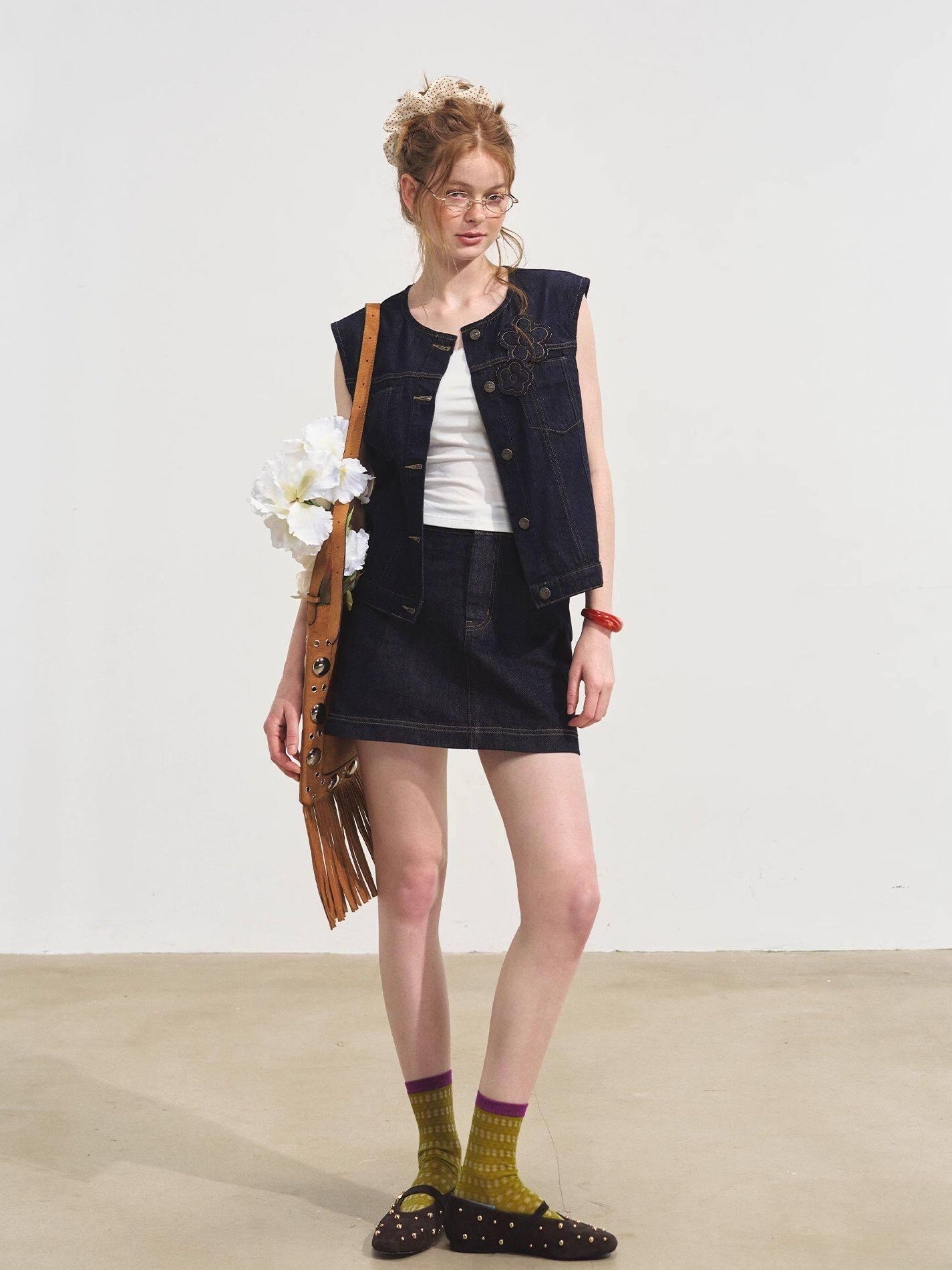 SOMESOWE Soft Cotton Short Sleeve Round Neck Casual Women Denim Lace Top & Skirt Sets