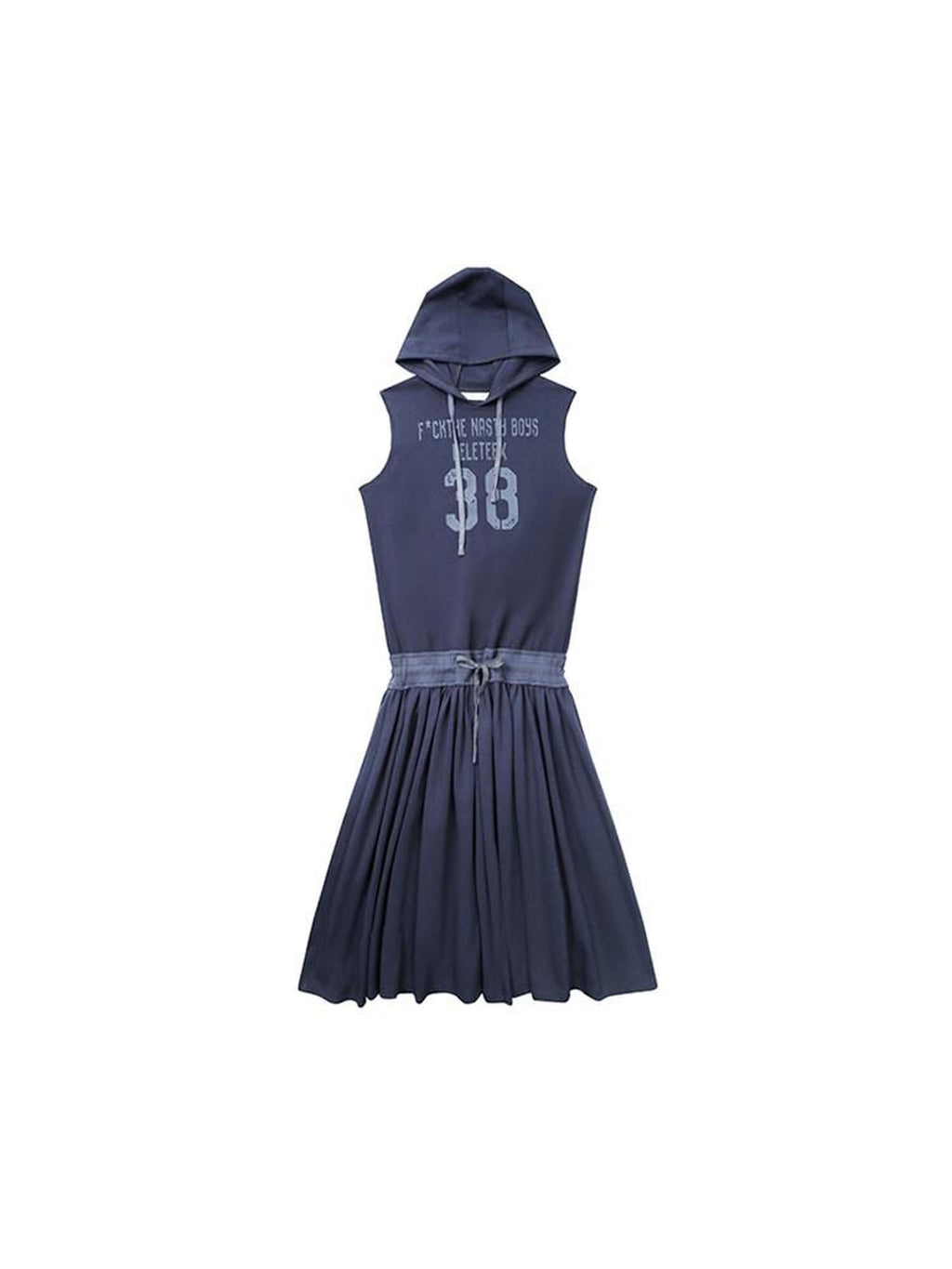 DeleteEx Soft Cotton Blend Elastic Waist Insta Sleeveless Printed Vest Navy Midi Dresses