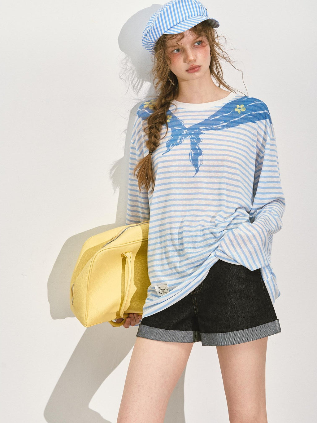 SOMESOWE Minimalist Straight Natural Waist Button Fly Deep Blue Stretch Denim Shorts