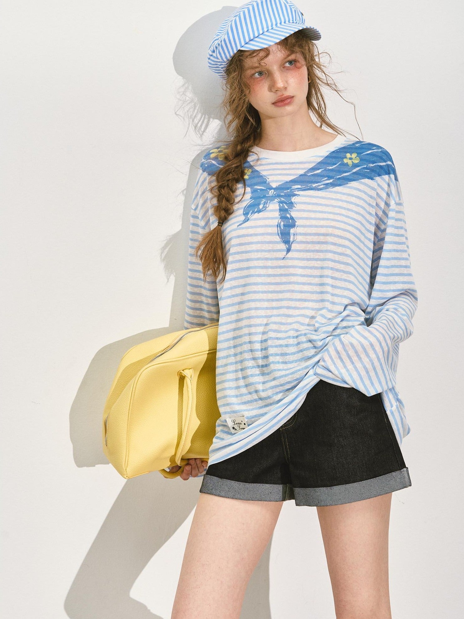 SOMESOWE Minimalist Straight Natural Waist Button Fly Deep Blue Stretch Denim Shorts