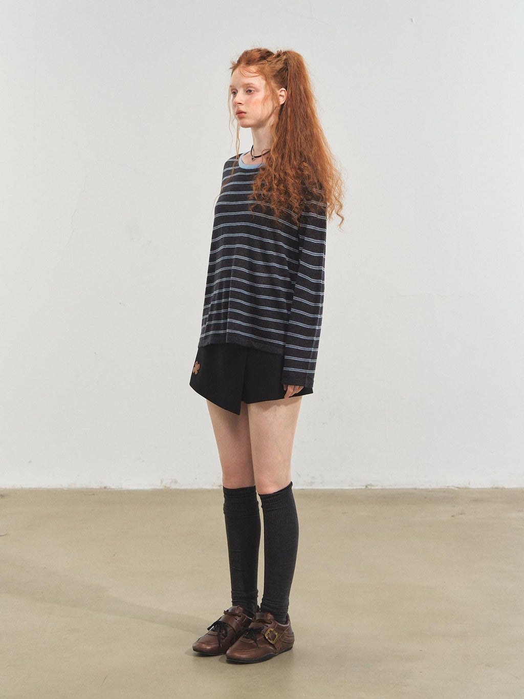 SOMESOWE Acrylic Knit Casual Slim Fit Striped Crew Neck Women Long Sleeve T-Shirts