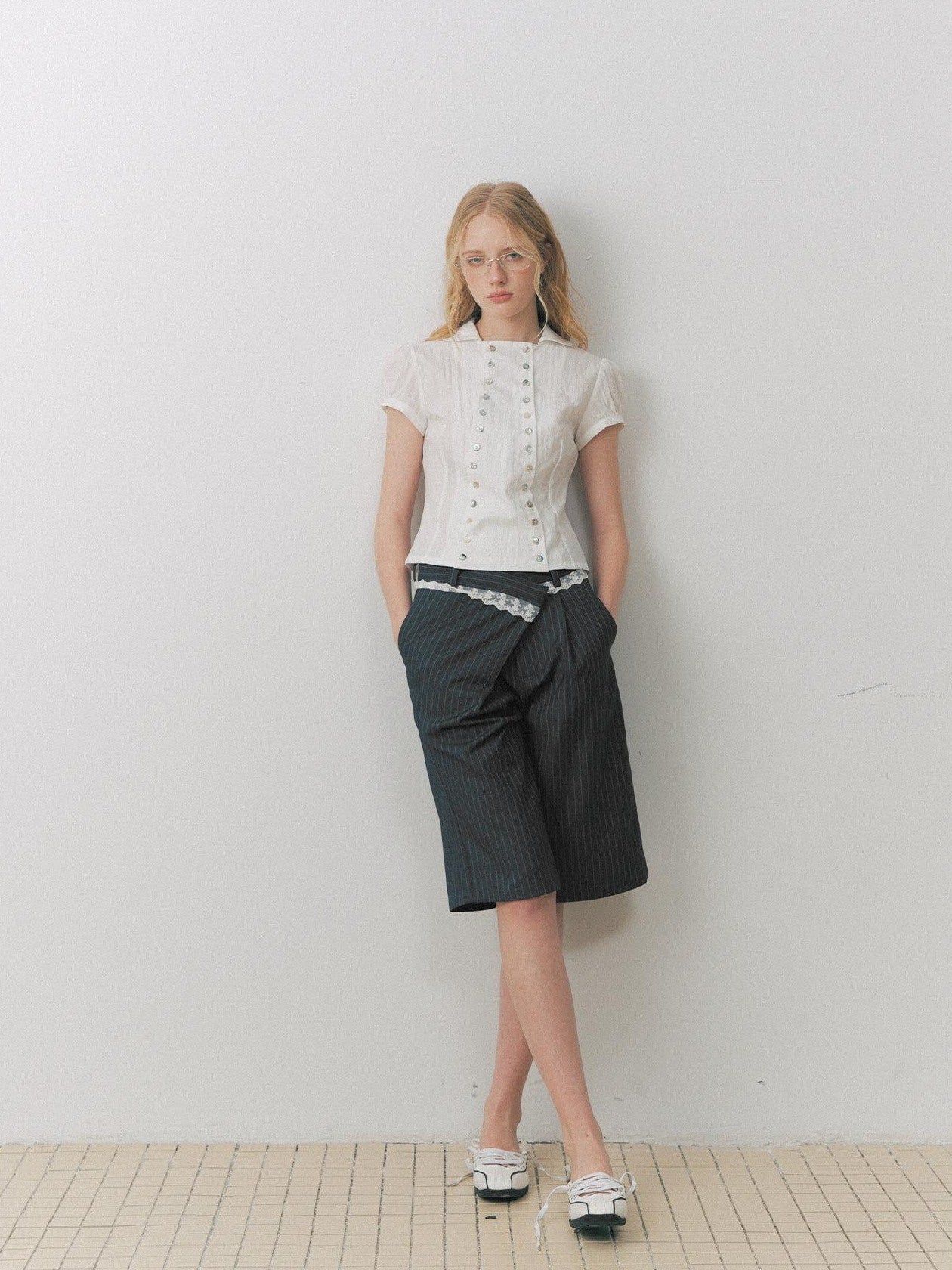 DeleteEx Comfortable Casual Wide Leg Mid Low Waist Women Gray Soft Mid-Length Shorts