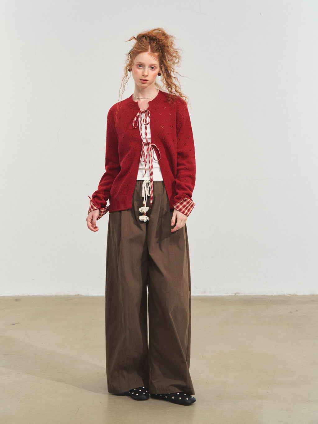 SOMESOWE Original Plaid Pocket Button Natural Waist Cotton Blend Women Wide Leg Pants