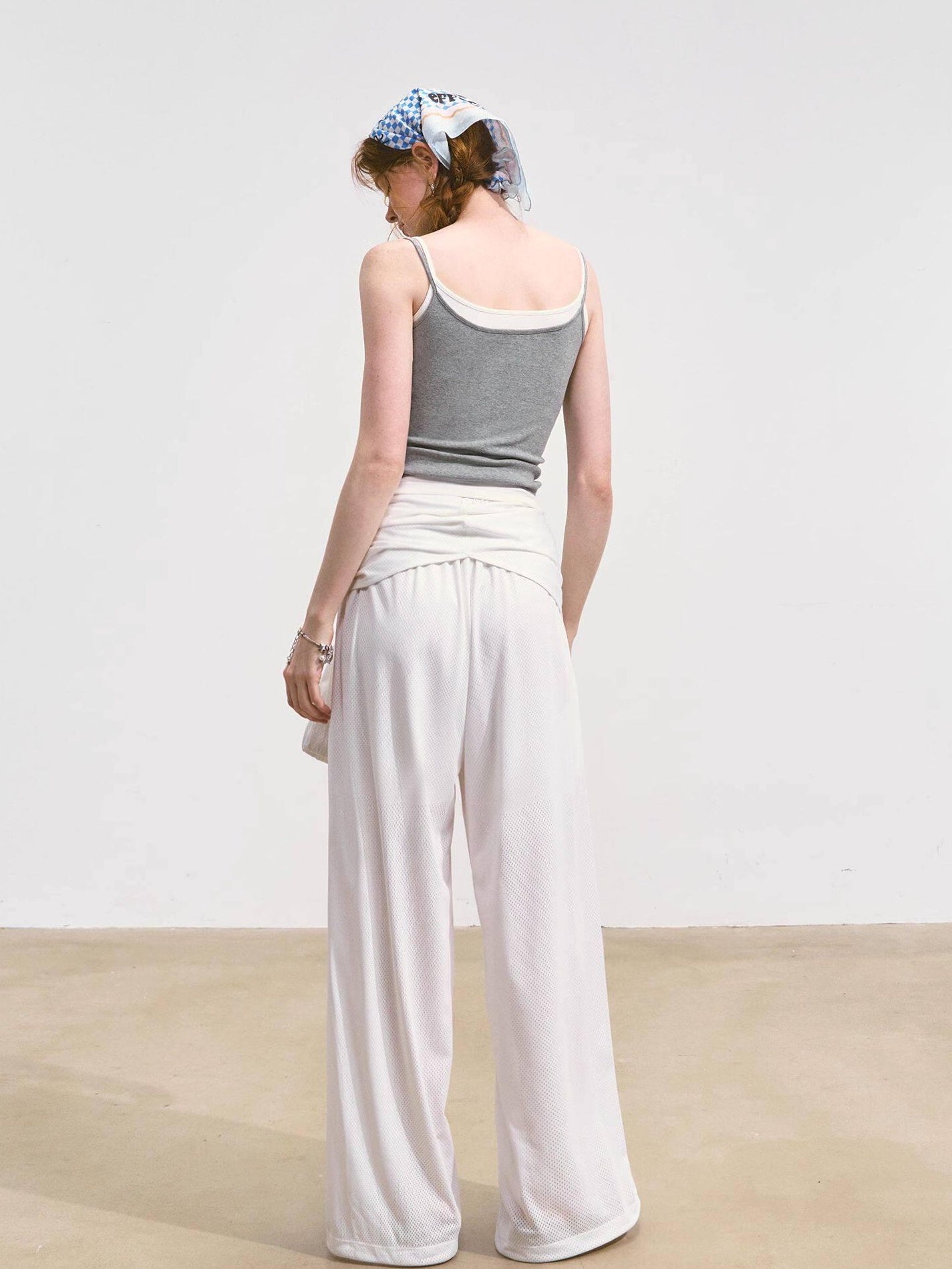 SOMESOWE Asymmetrical Pocket Versatile Straight Elastic Natural Waist Wide Leg Pants