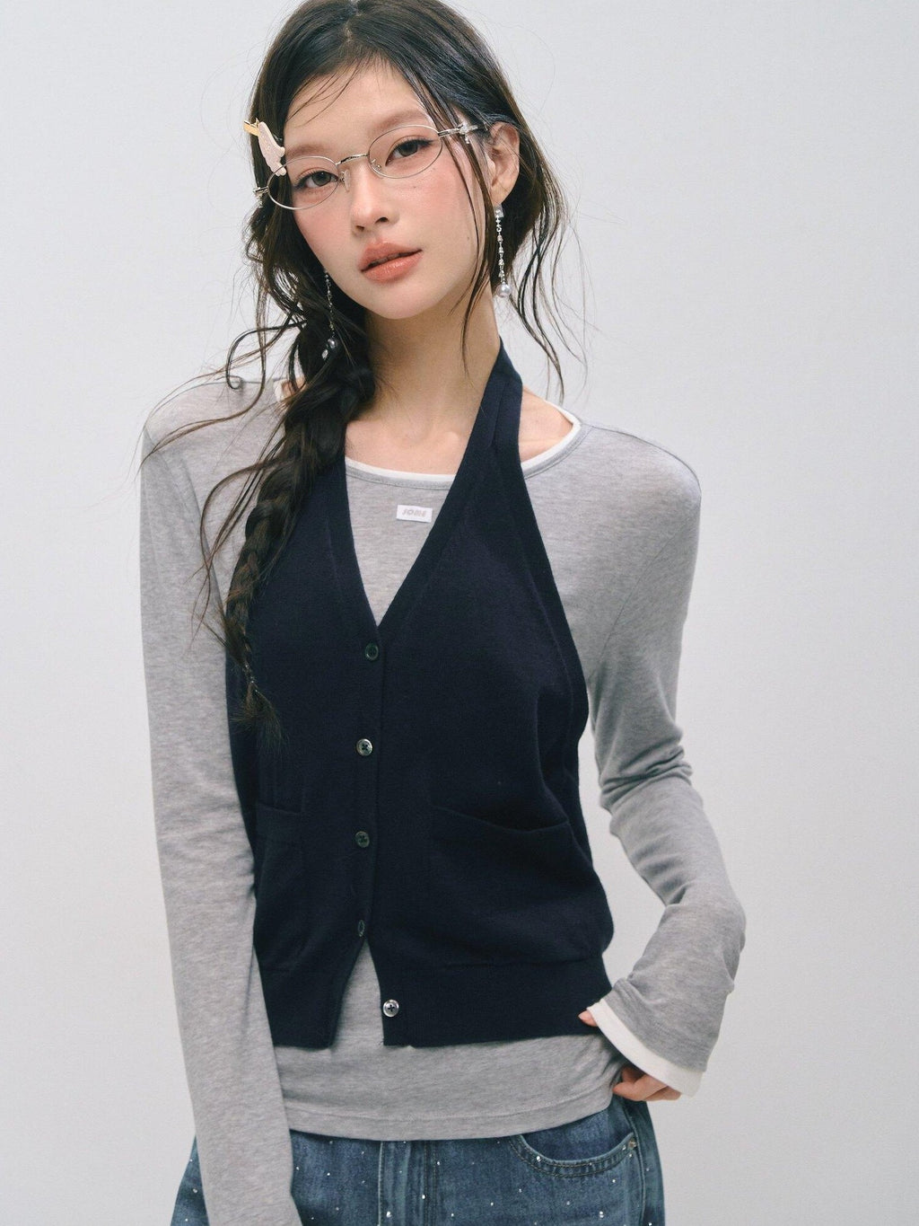 SOMESOWE Cotton Creative Print Mock Layer Relaxed Casual Women Long Sleeve T-Shirts