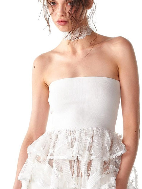 ALINNVSTUDIO Strappy Tie Detail Original Design Slim Fit Short Crop Black White Tube Tops