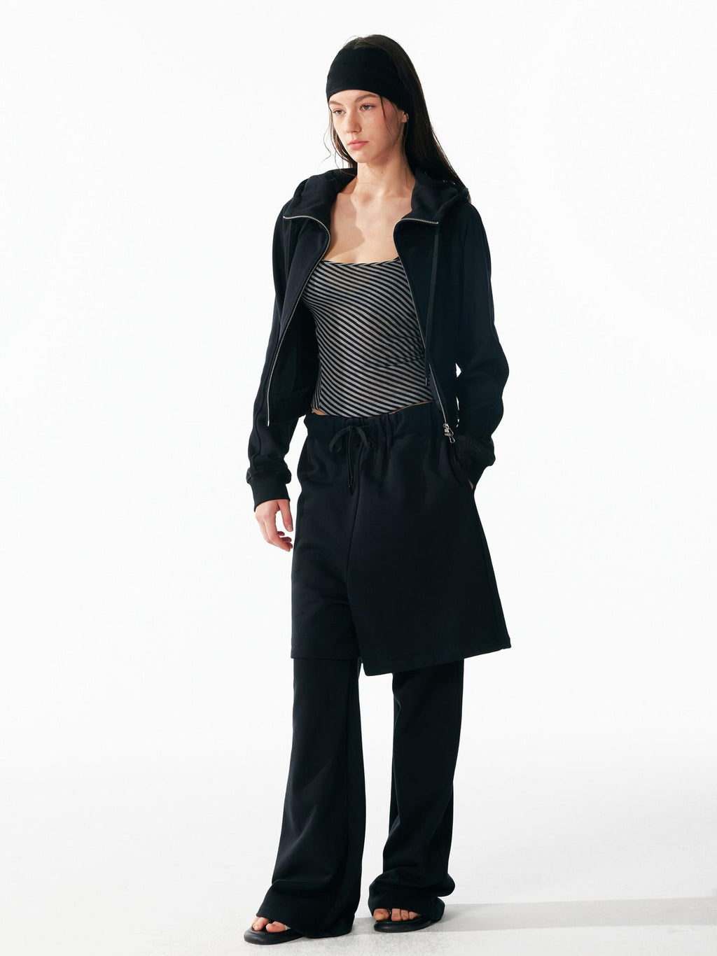 ALINNVSTUDIO Cozy Drawstring Layered Faux Two Piece Relaxed Low Rise Teen Casual Sweatpants