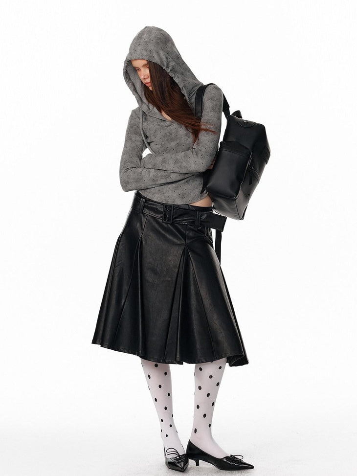 ALINNVSTUDIO Tie Detail Cropped Polka Dot Hooded Pullover Long Sleeve Women Grey Brown Hoodie