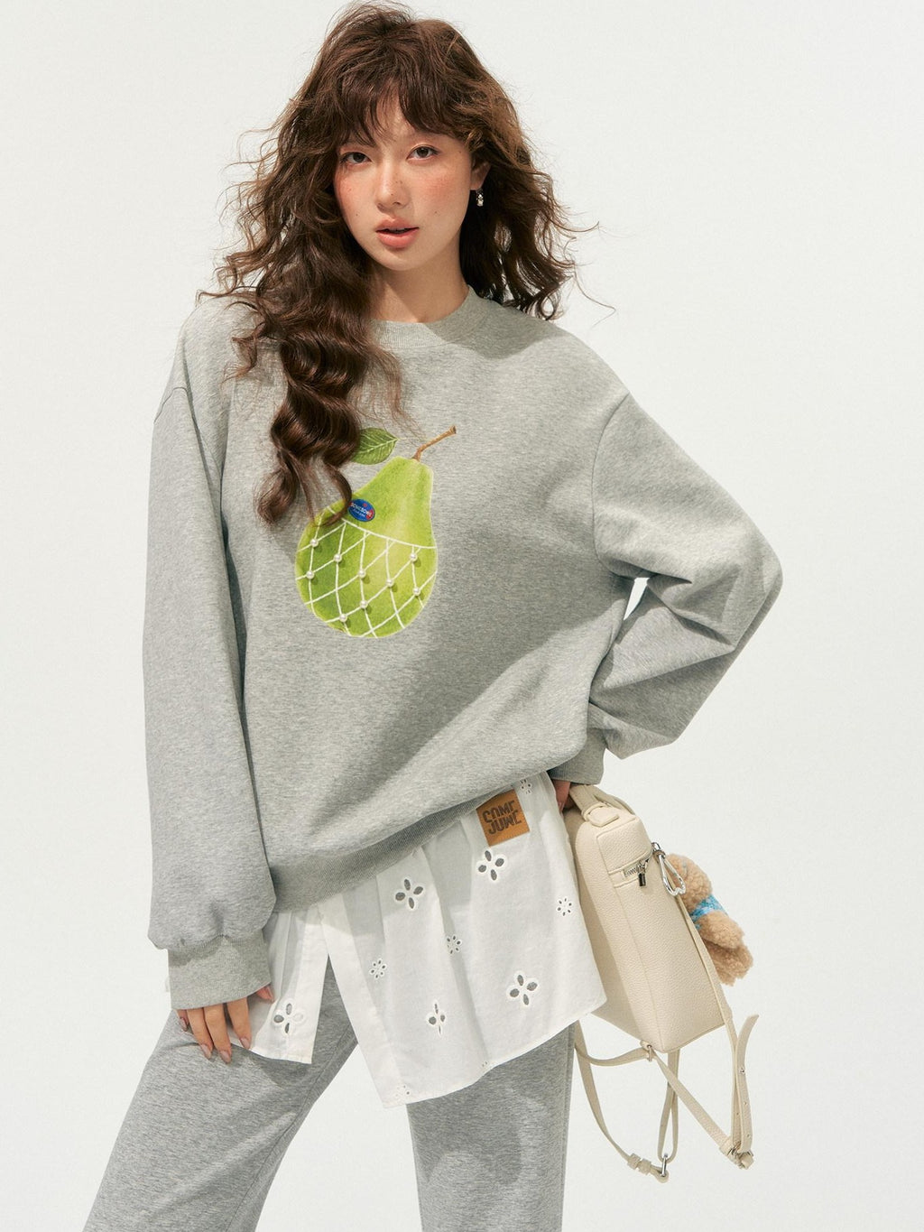 SOMESOWE Soft Cotton Blend Loose Floral Round Neck Women Long Sleeve Crop Tops
