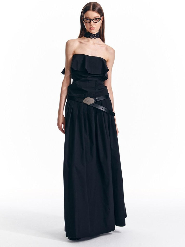 ALINNVSTUDIO Sexy Bandeau Cinched Waist Sleek Black And Grey Women Party Maxi Dresses