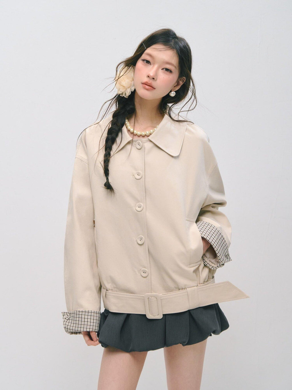 SOMESOWE Cotton Lyocell Blend Casual Relaxed Fit Women Button Ivory Trench Coats