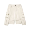 DeleteEx_Button_Fly_Natural_Waist_Multi_Pocket_Casual_Women_Beige_Black_Mid-Length_Shorts_MISSTT