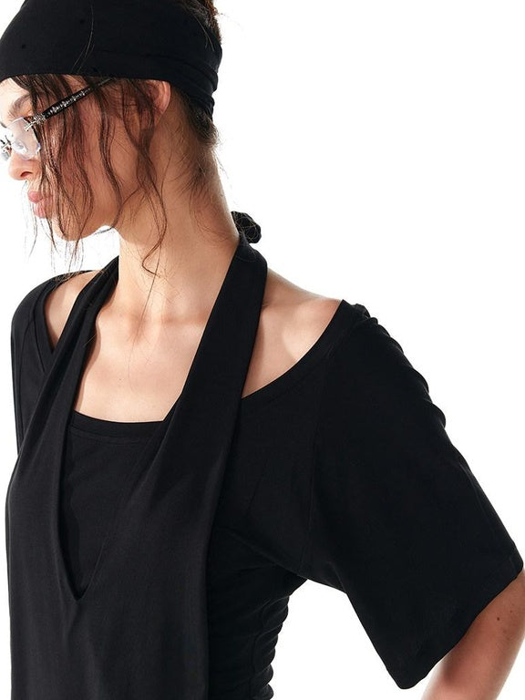 ALINNVSTUDIO Backless Slim Fit Modal Stretch Pullover Short Solid Color Halter Crop Tops