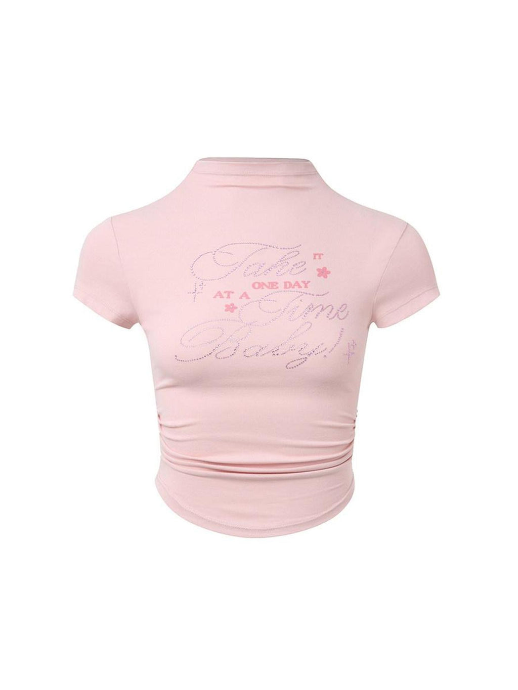 DeleteEx Ruched Cotton Slim Fit Office Ready Short Sleeve Crew Neck Women Basic Crop Tops