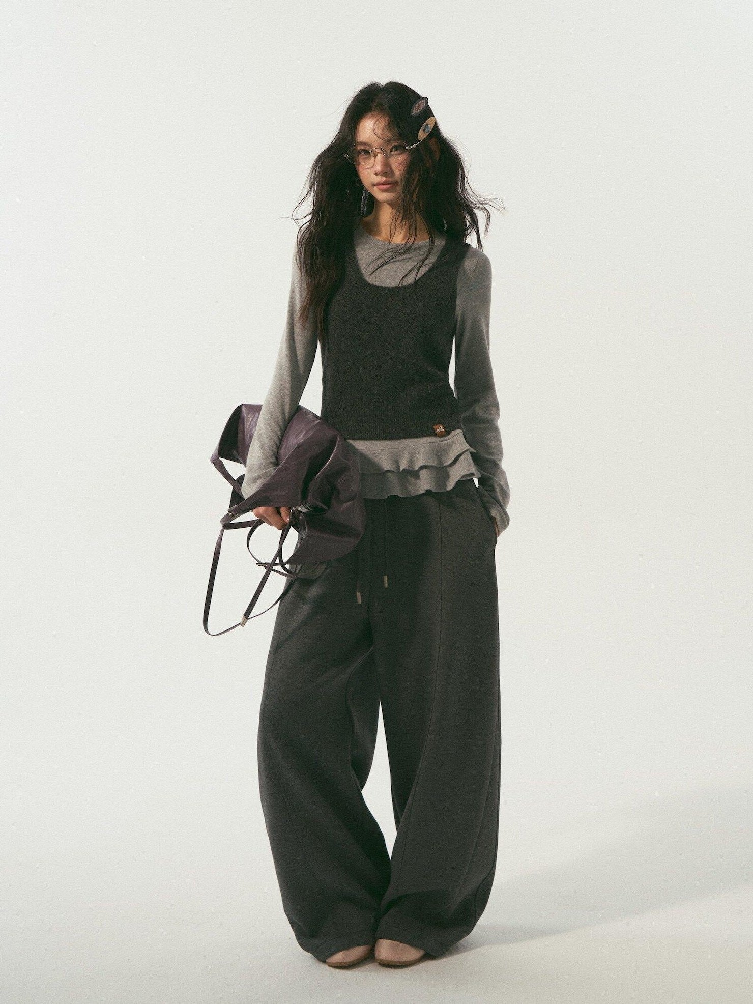 SOMESOWE Pocketed Drawstring Relaxed Curved Leg Women Poly Cotton Sweatpants
