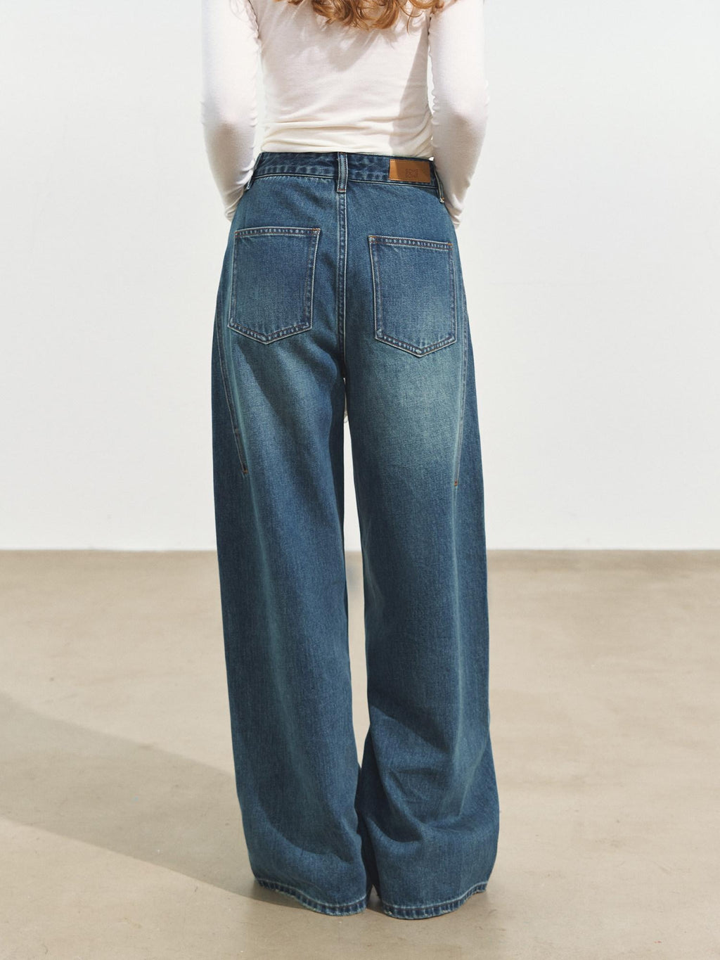 SOMESOWE Shape Retaining Cotton Natural Waist Loose Workwear Women Blue Wide Leg Jeans