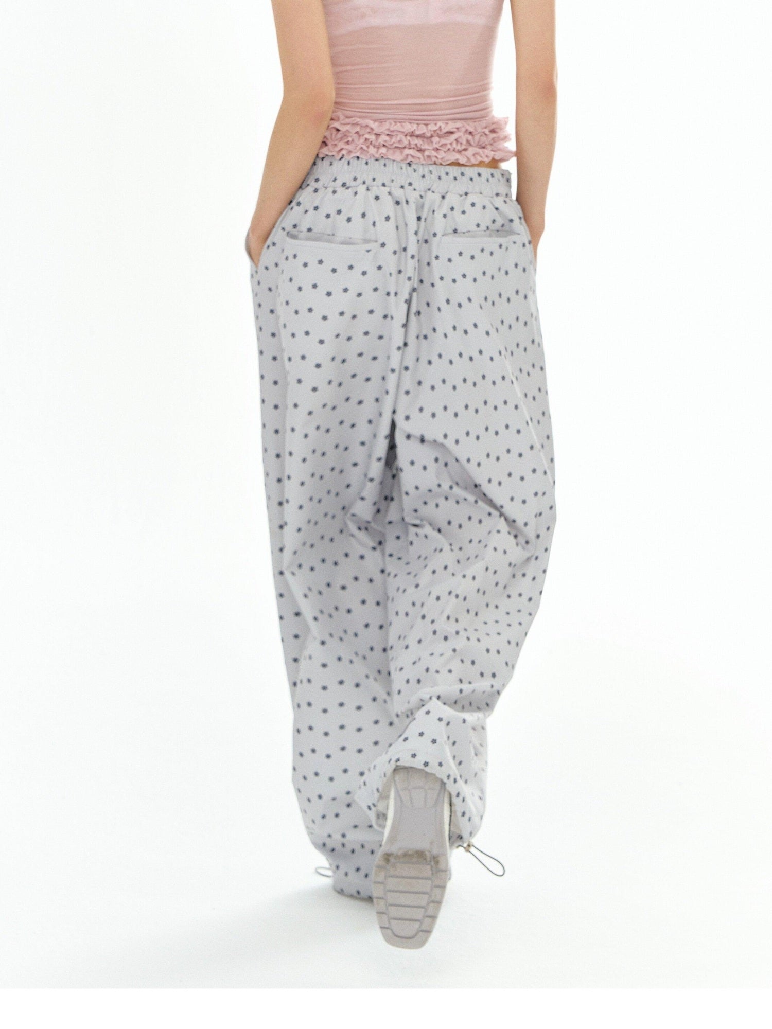 DeleteEx Soft 100 Percent Polyester Silver Gray Print Flowy Casual Wide Leg Pants