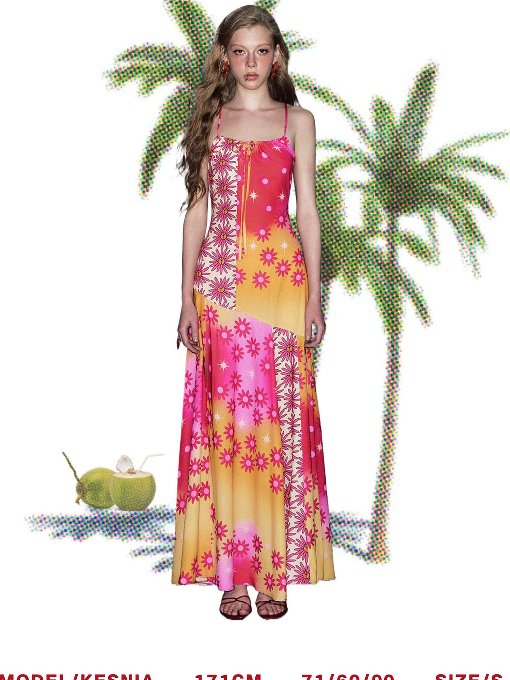 DeleteEx Romantic Pink Floral Flowy Lightweight Polyester Women S M Maxi Dresses