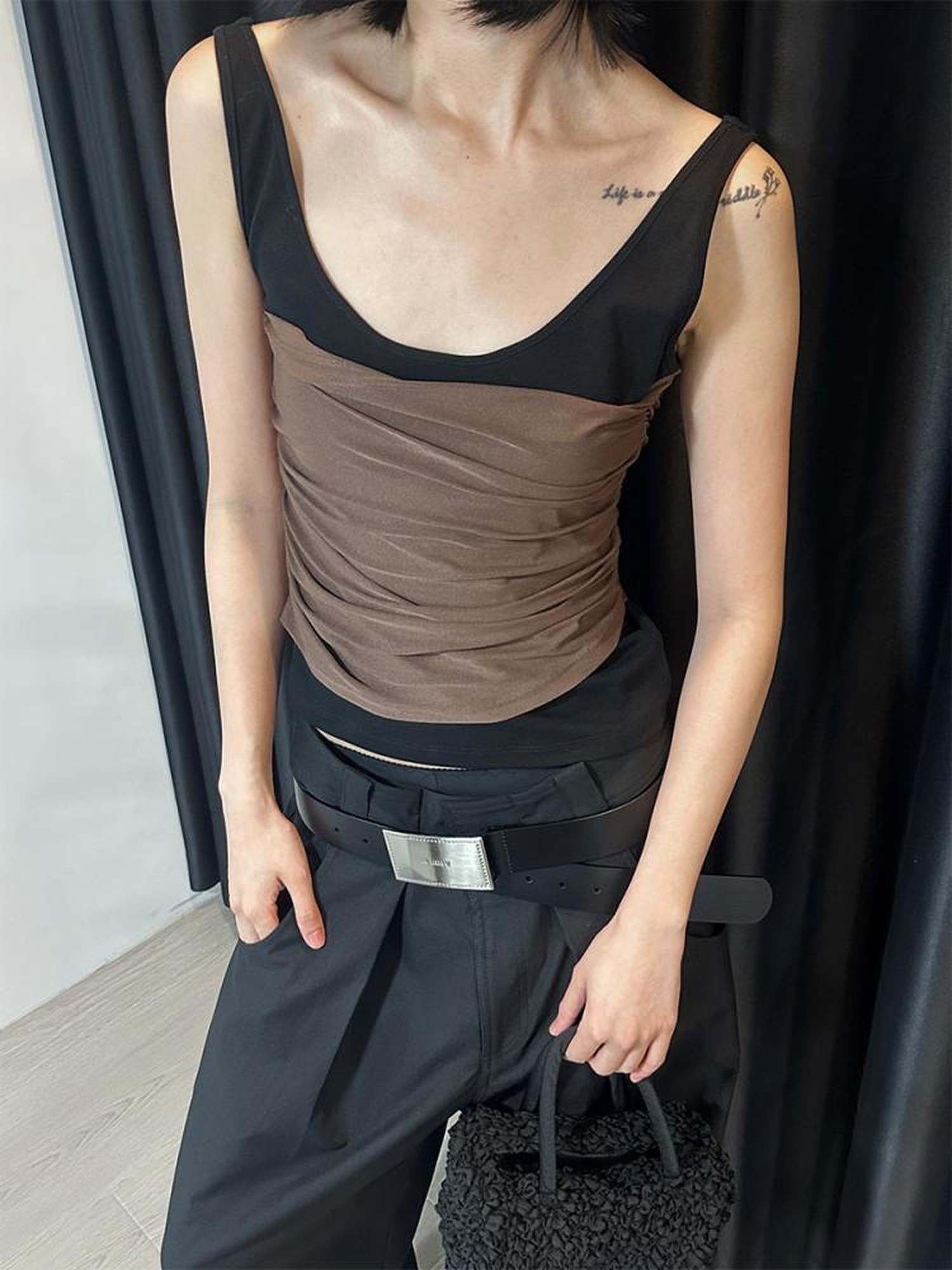 ALINNVSTUDIO Patchwork Original Design Slim Fit Cropped Pullover Women Solid Tank Tops