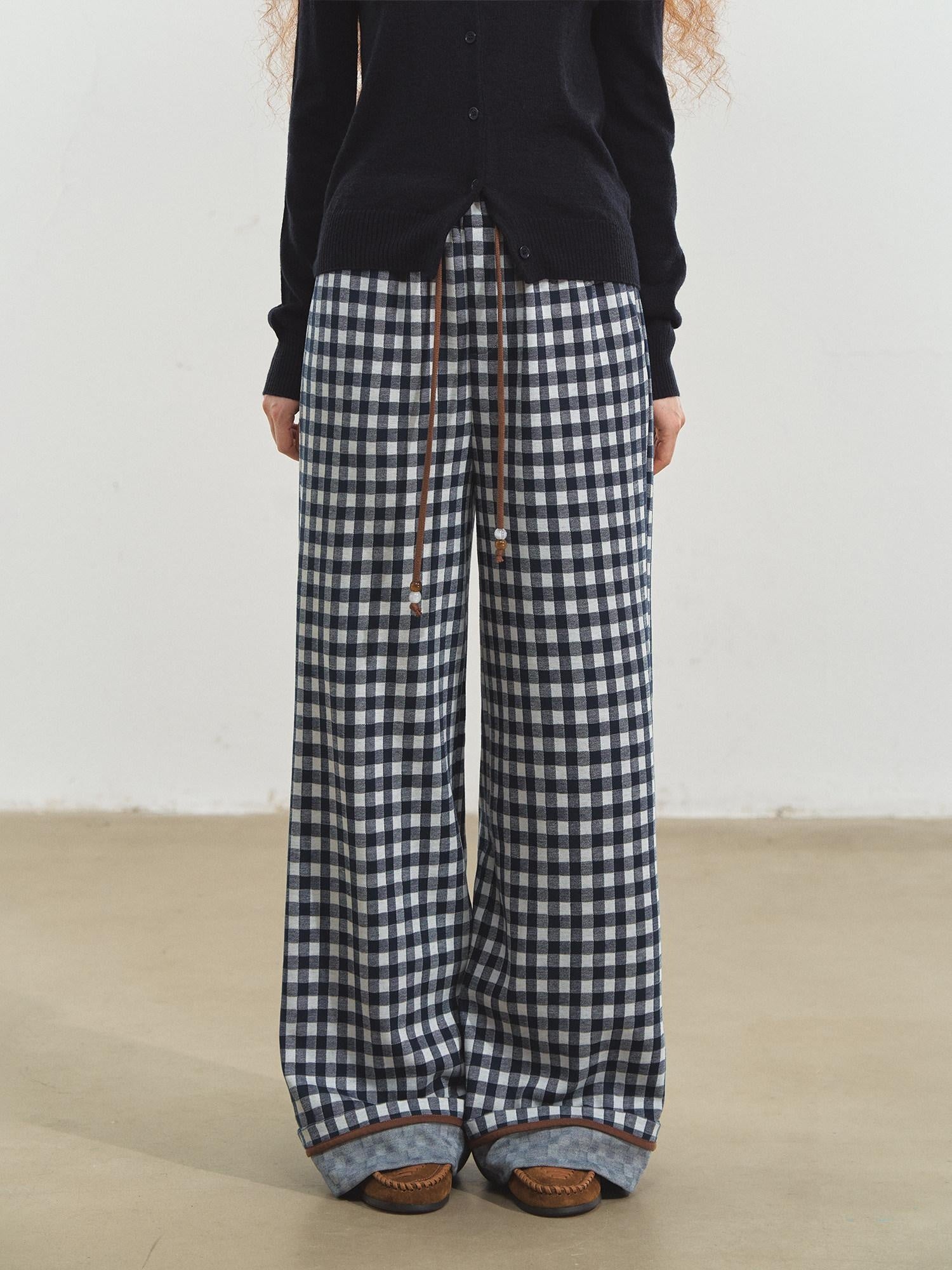 SOMESOWE Stretch Viscose Casual Cuffed Drawstring Natural Waist Unisex Wide Leg Pants