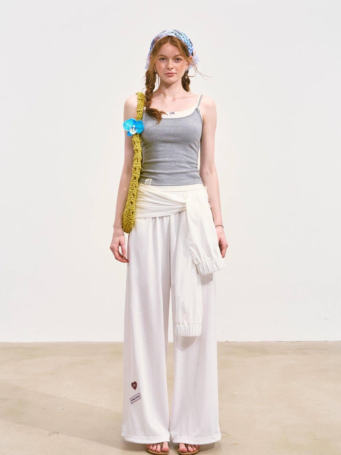 SOMESOWE Asymmetrical Pocket Versatile Straight Elastic Natural Waist Wide Leg Pants