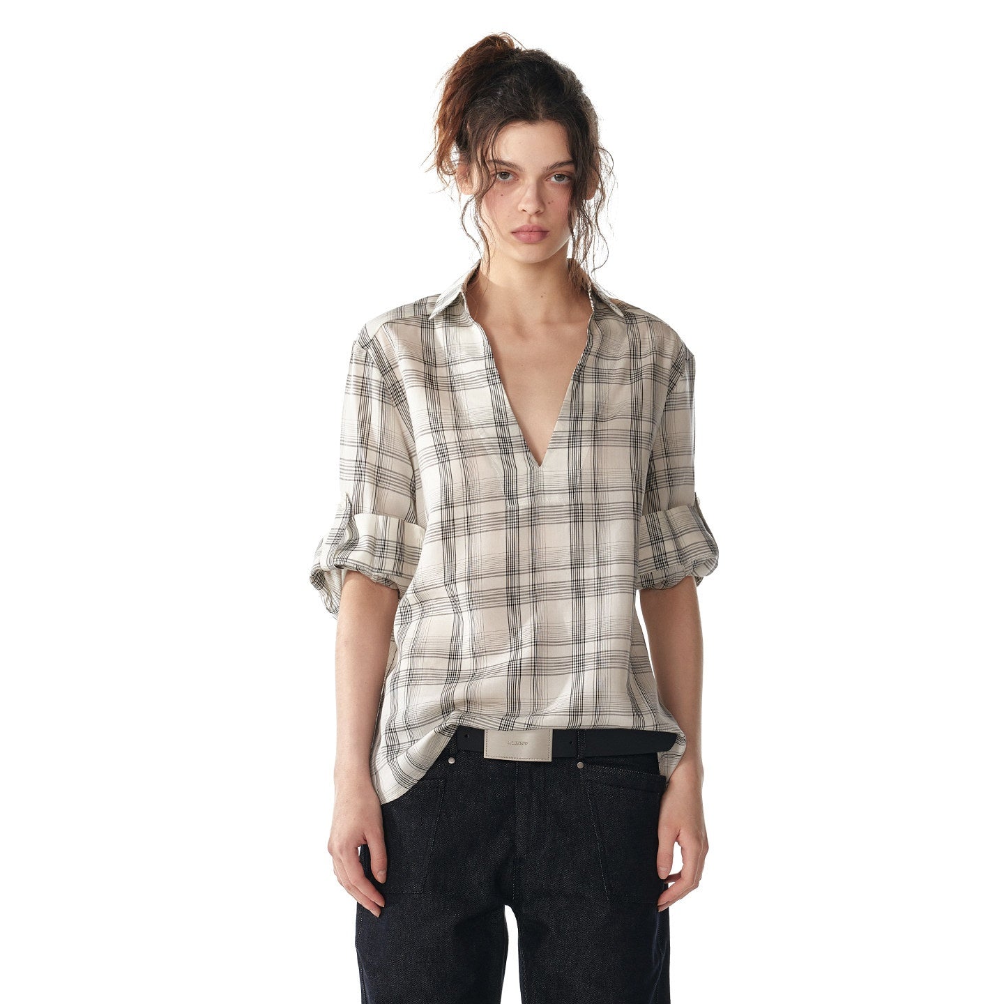 ALINNVSTUDIO_Soft_Lyocell_Cupro_Blend_Oversized_V-neck_Button_Front_Plaid_Casual_Shirts_MISSTT