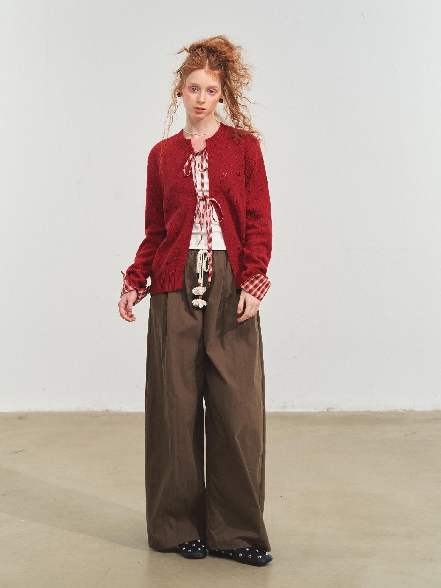 SOMESOWE Original Plaid Pocket Button Natural Waist Cotton Blend Women Wide Leg Pants