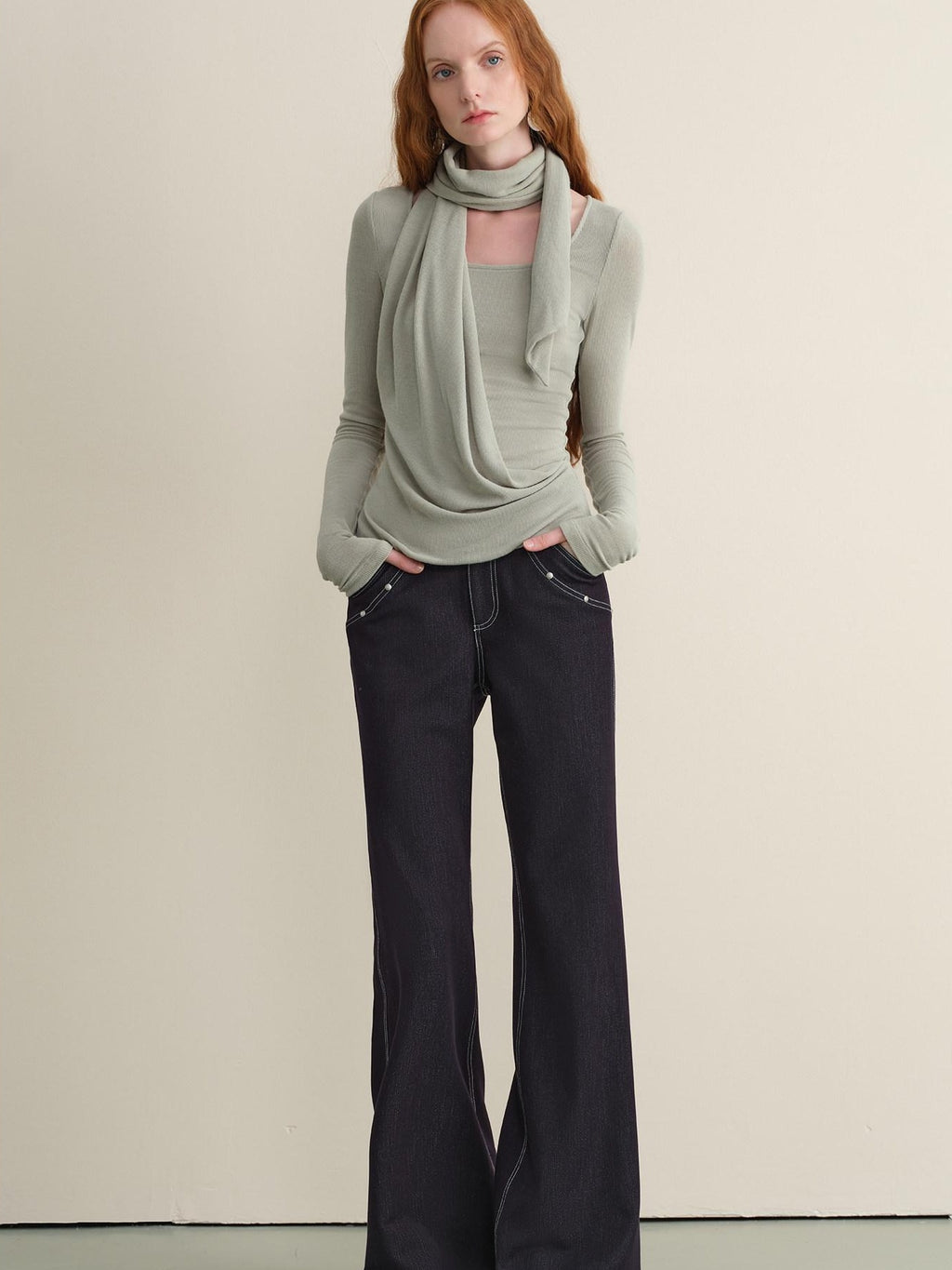 someonesometimes Faux Cashmere Windproof Slim Fit U Neck Women Duck Egg Blue Sweaters