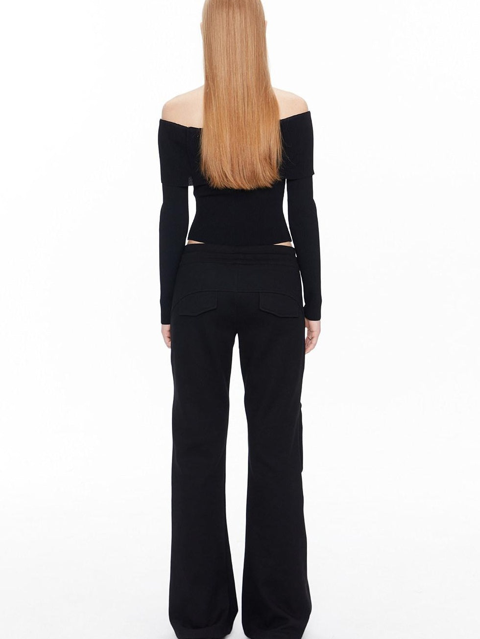 ALINNVSTUDIO Black Long Sleeve One Size Open Front Office Style Solid Off Shoulder Crop Tops