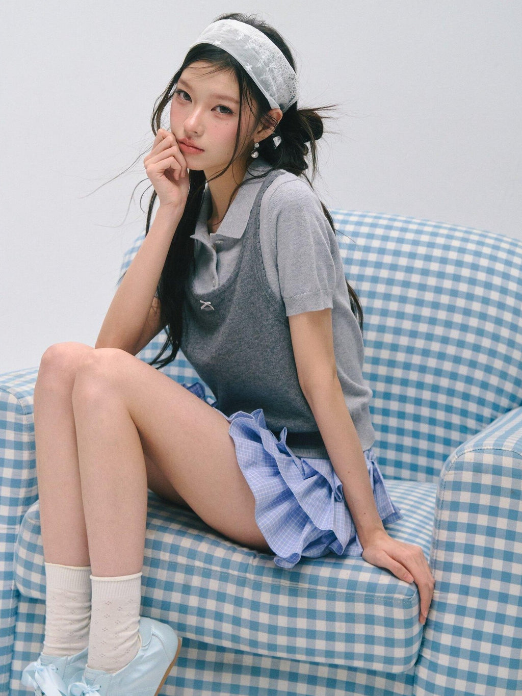 SOMESOWE Polka Dot Two Piece Casual Knit Short Sleeve Pullover Crew Neck Women Sweaters