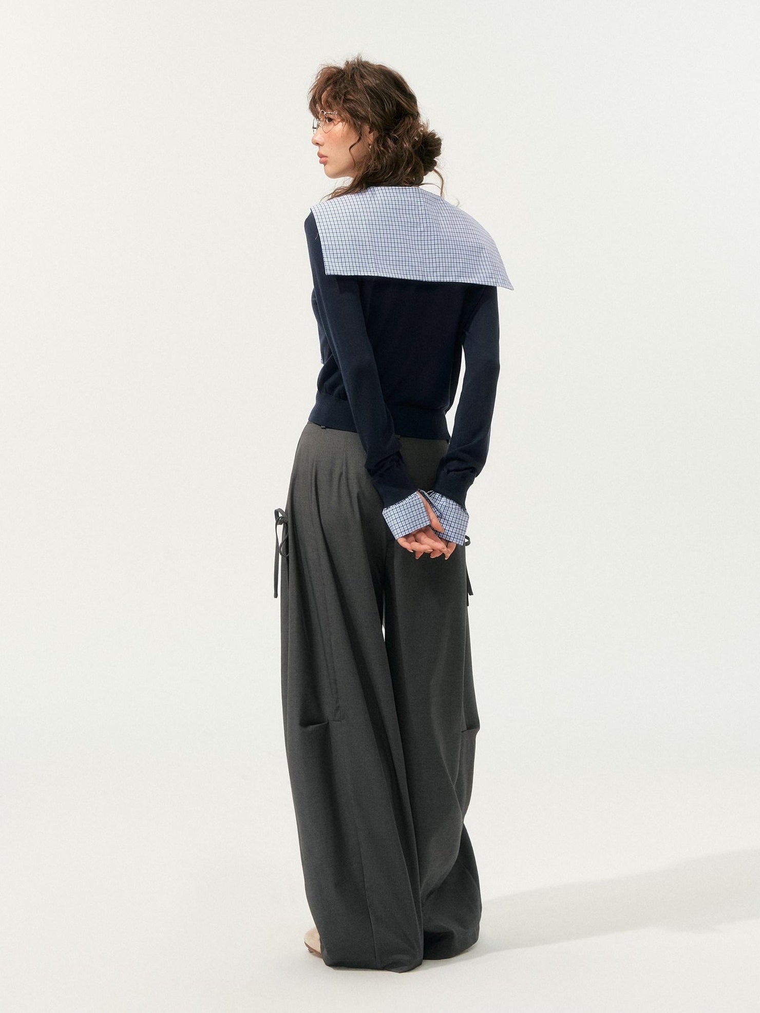 SOMESOWE Lyocell V-neck Colorblock Patchwork Loose Casual Women Long Sleeve T-Shirts