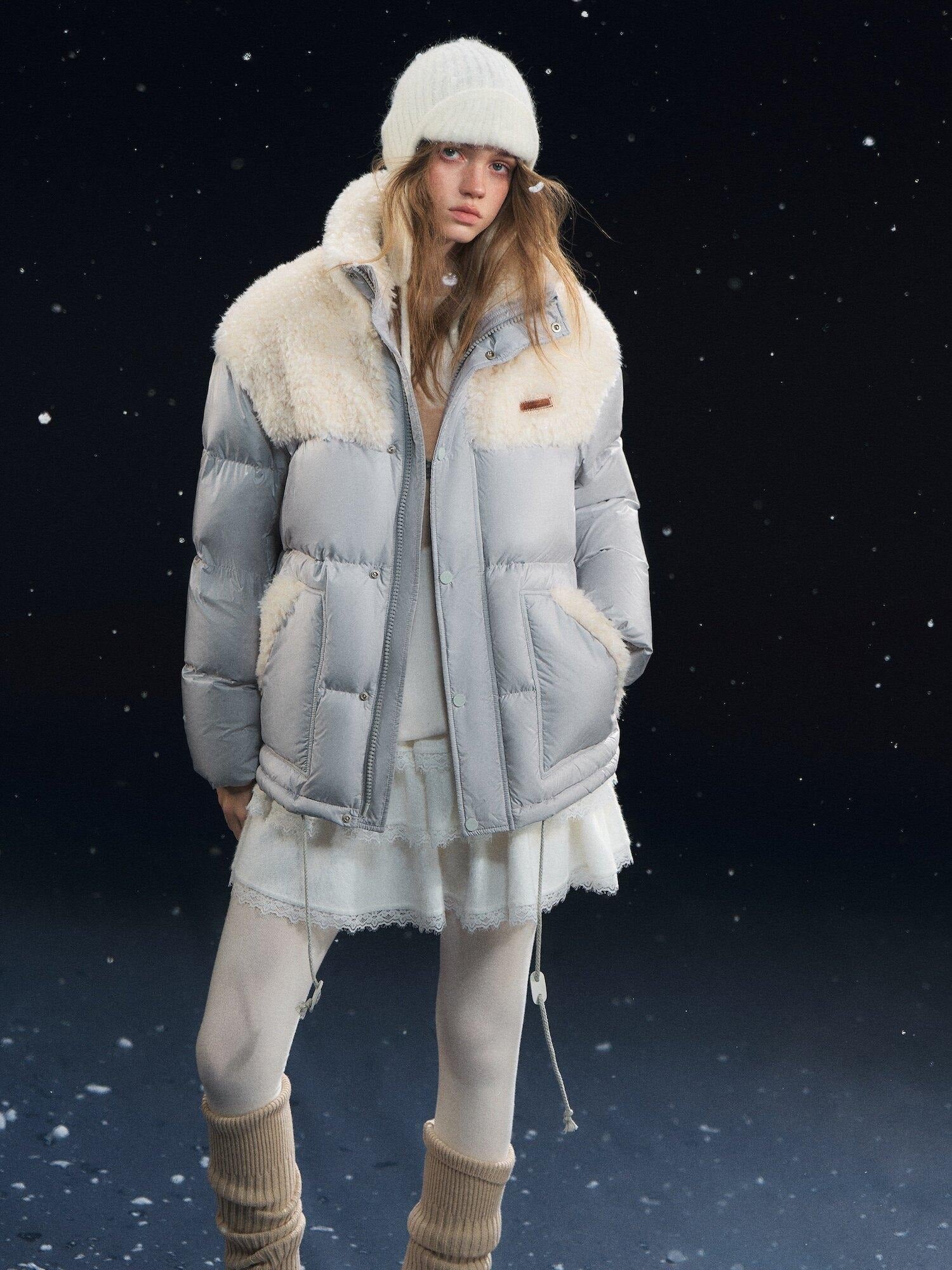 SOMESOWE Cozy 90 Percent Duck Down Patchwork Casual Regular Fit Women Gray Down Jackets