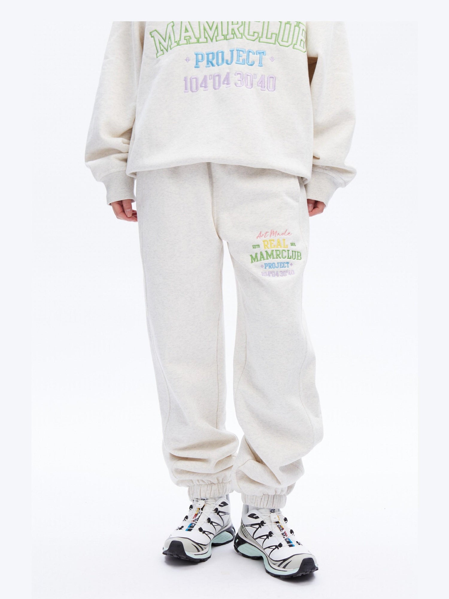 DeleteEx Embroidered Loose Fit Cotton Blend Crew Neck Women Grey Black Top & Pants Sets