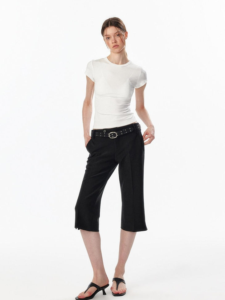 ALINNVSTUDIO Light Cleanfit Slim Crew Neck Short Sleeve Womens Cropped Tee Basic Crop Tops