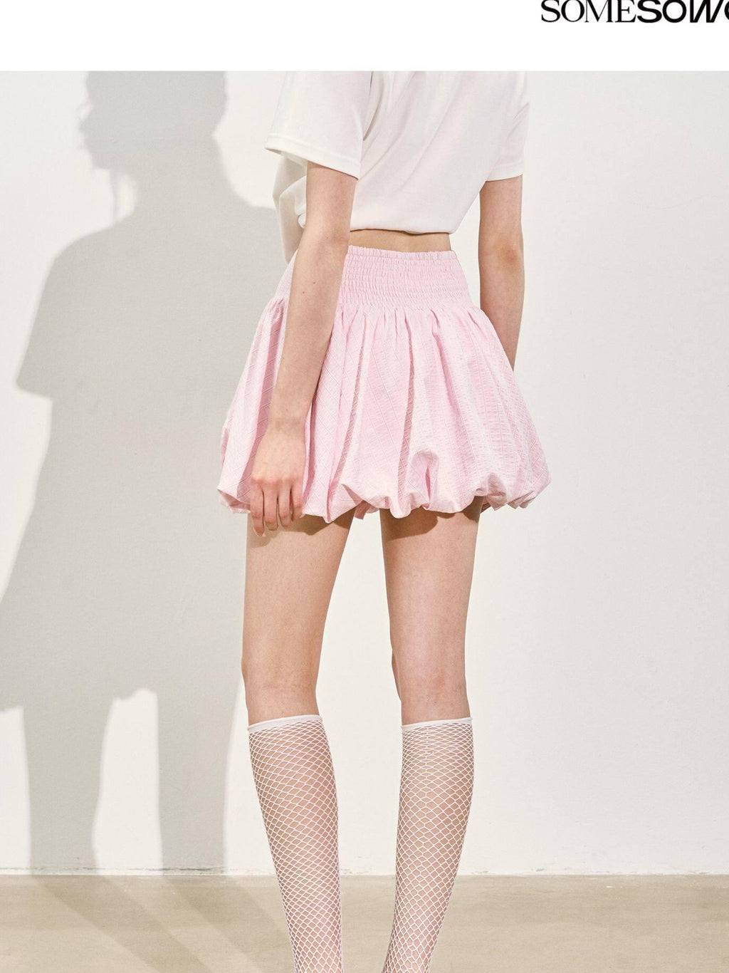 SOMESOWE Pleated A Line Mid Waist Loose Fit Casual Floral Pink Polyester Mini Skirts