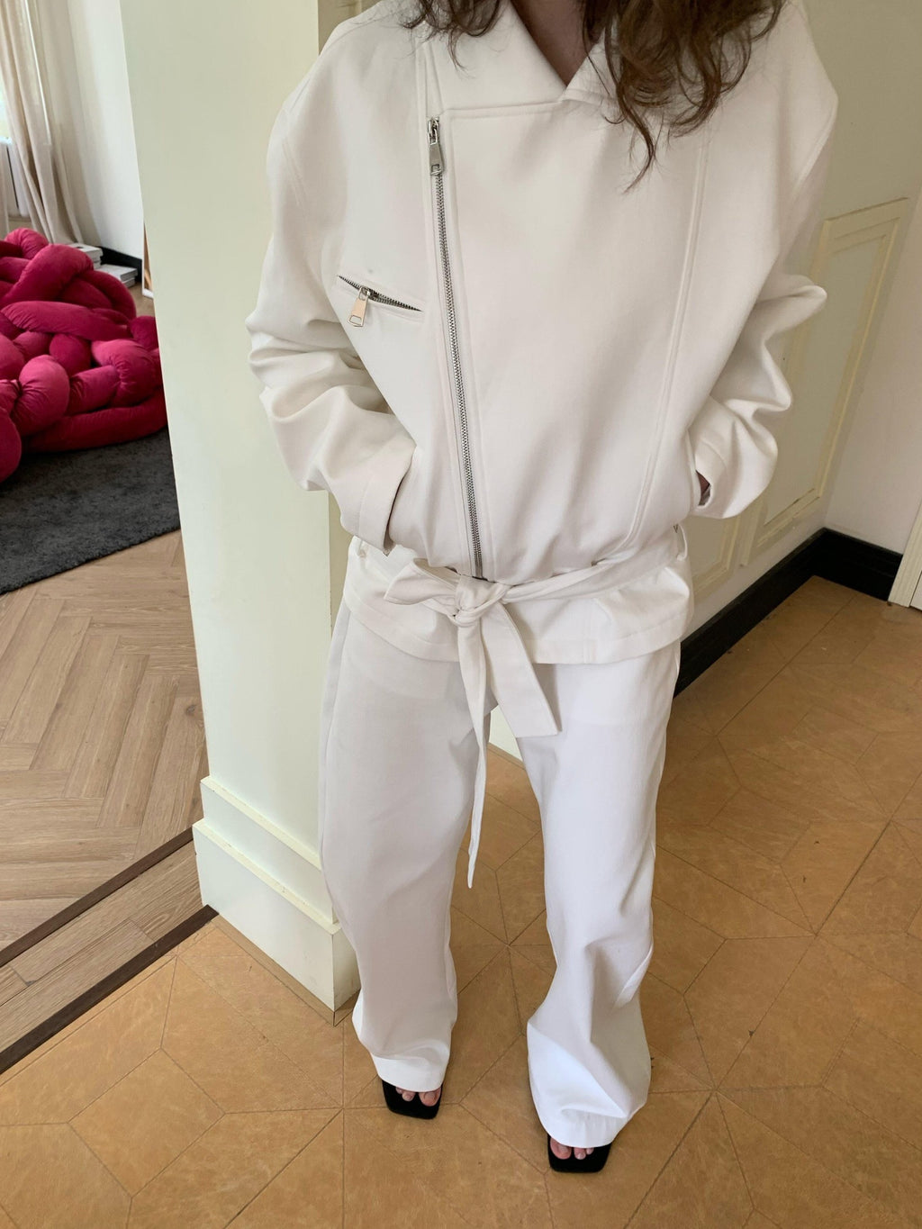 BUZHOU 100% Cotton Lapel Edgy Biker Short Women White Jacket Cropped Jackets