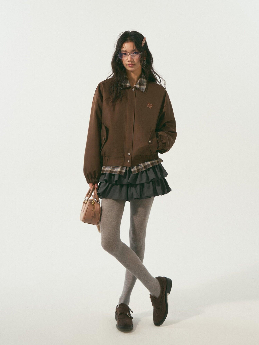 SOMESOWE Lightweight Polyester Loose Fit Casual Lapel Zipper Women Brown Bomber Jackets