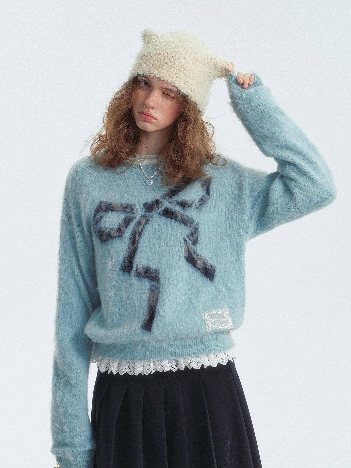 SOMESOWE Floral Knit Pullover Loose Fit Street Style Unisex Knitwear Sweaters