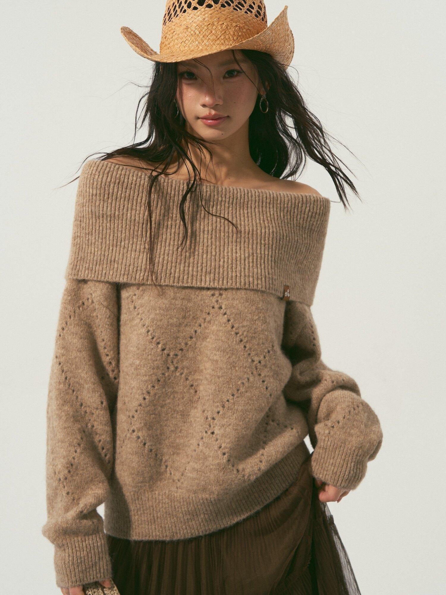 SOMESOWE Soft Polyester Wool Blend Casual Boat Neck Knit Women Sweaters